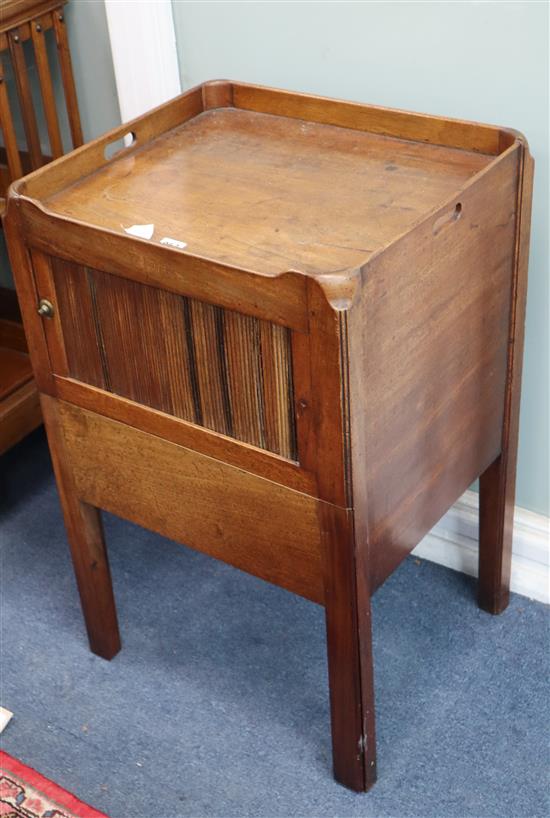 A George III mahogany tambour tray top night cupboard W.50cm